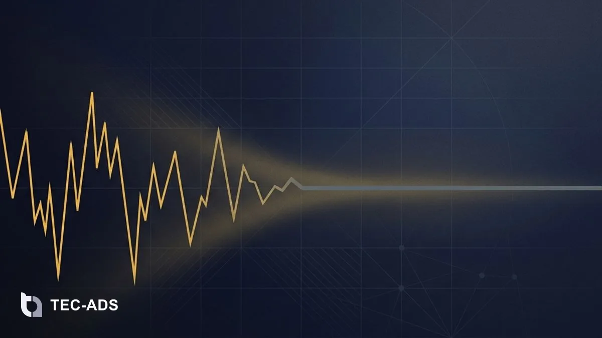 Abstract graphic of signal correction: a jagged gold line resolving into a straight, steady slate-gold line.