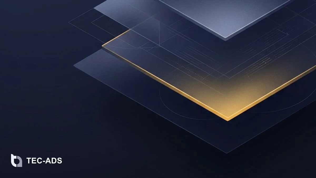 Abstract stacked navy cost tiers with a gold top edge.